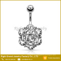 Gold Plated Surgical Steel Gems CZ Flower Pattern Navel Belly Ring